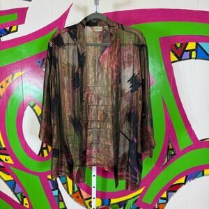 Chico's Black and Brown Casual Open Front Sheer Shirt. Size 2/3(L/XL). Tears.